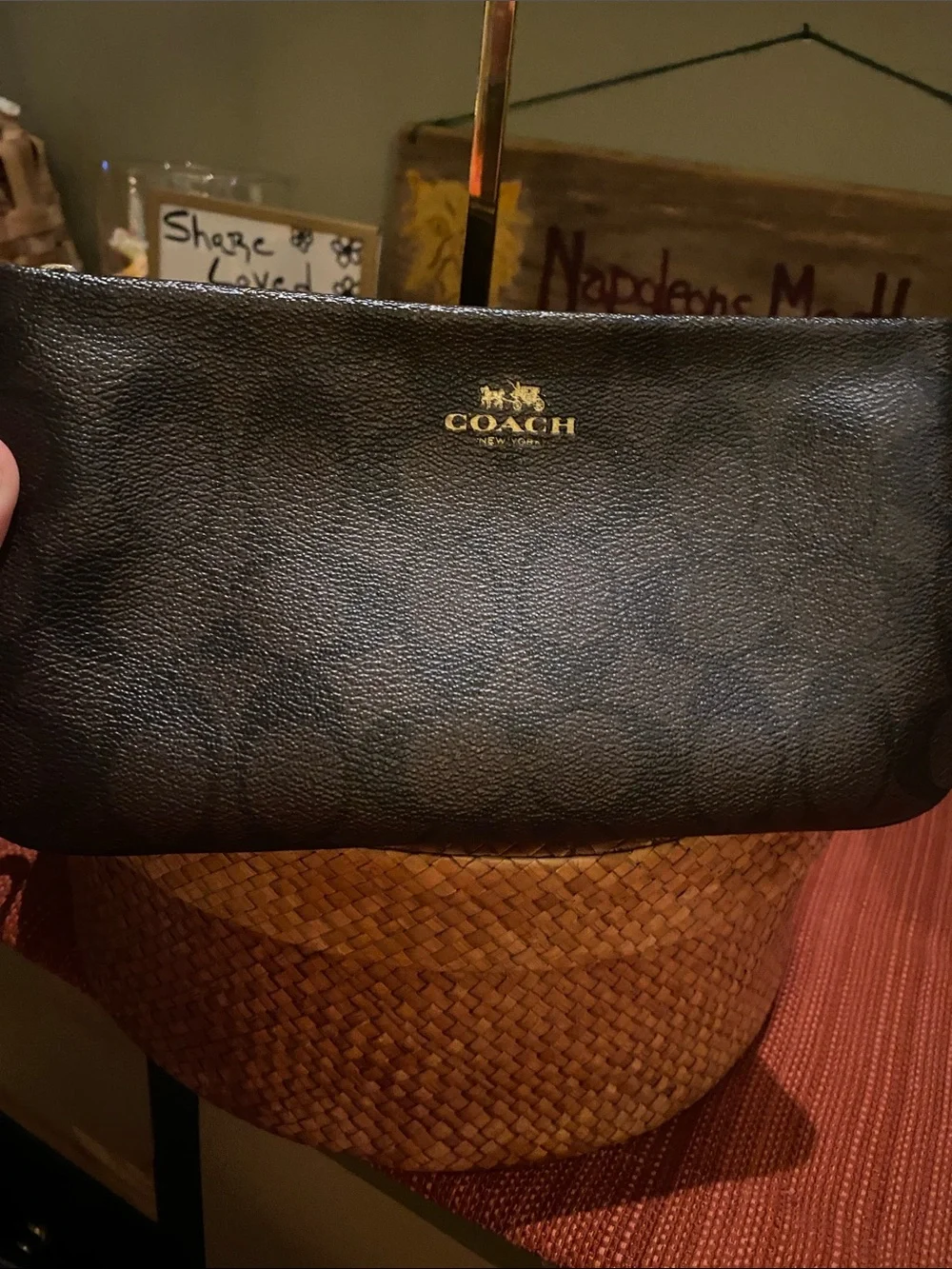 Coach Large Corner Zip Wristlet with signature brown canvas monogram